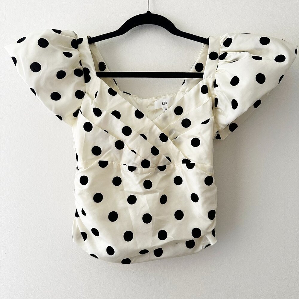 LPA Revolve Polka Dot Puff Sleeves Top